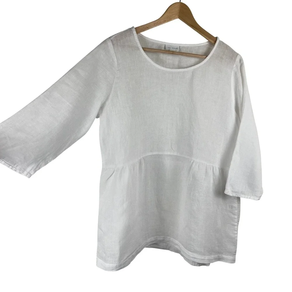 Pure Jill White Linen Blend Empire Waist Tunic 3/4 Sleeve Top Babydoll Womens M‎ - Picture 4 of 8